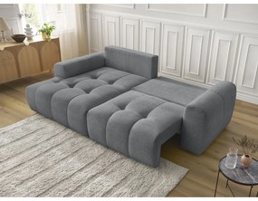 Szürke zsenília kinyitható-tárolóhelyes sarokkanapé (bal oldali-heverő résszel) Roxelane – Bobochic Paris