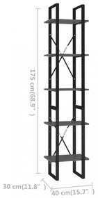 5 szintes szürke szerelt fa könyvszekrény 40 x 30 x 175 cm
