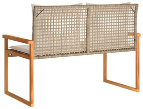 vegyes bézs polyrattan és akácfa kerti pad párnával