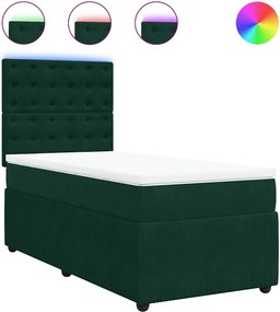 vidaXL sötétzöld bársony rugós ágy matraccal 90 x 200 cm