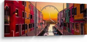 Kép - Naplemente, Burano sziget, Velence, Olaszország (órával) (90x30 cm)