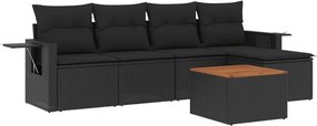 vidaXL 6 részes fekete polyrattan kerti ülőgarnitúra párnákkal