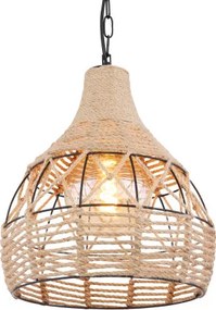 Globo 15671H Függeszték matt fekete fém váz, barna kenderkötéllel körbefonva. Ø:300, H:1350, fényforrás nélkül 1xE27 60W 230V