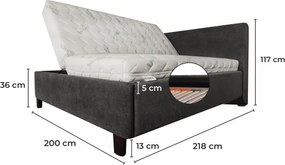 ZEFIRA kárpitozott ágy + rácsos rács + matrac EMI