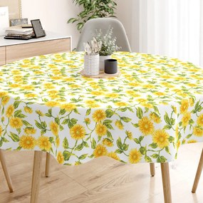 Goldea pamut asztalterítő - napraforgó mintás - kör alakú Ø 130 cm