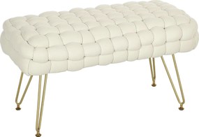 HOMCOM Kárpitozott Velúr Ágyvégi Pad Aranylábakkal és Párnázott Üléssel Előtérbe - Krém | Aosom
