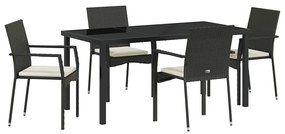 vidaXL Kert étkező szett párnával 5 pcs Fekete polirattan
