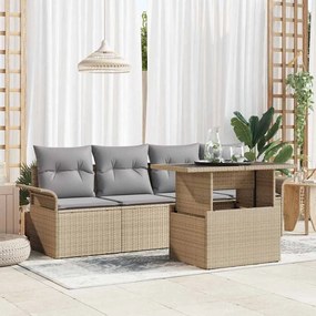 vidaXL Kerti Kanapé Szett párnával tárolóval 5 pcs Bézs Poly Rattan