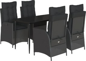 vidaXL 5 részes fekete polyrattan kerti étkezőgarnitúra párnákkal