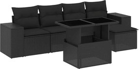 vidaXL 6 részes fekete polyrattan kerti ülőgarnitúra párnákkal