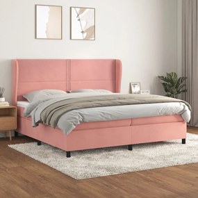 rózsaszín bársony rugós ágy matraccal 200x200 cm