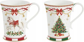 Bögrék 2db porcelán 300ml karácsonyi bögre hintaló és karácsonyfa