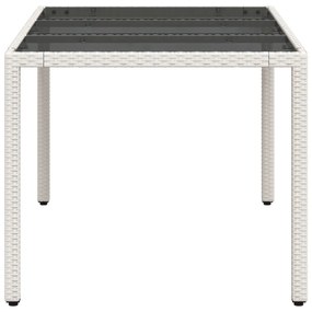 fehér polyrattan üveglapos kerti asztal 150 x 90 x 75 cm