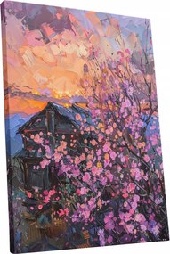 Vászonkép Naplemente virágok táj otthon nappali szoba 60x80