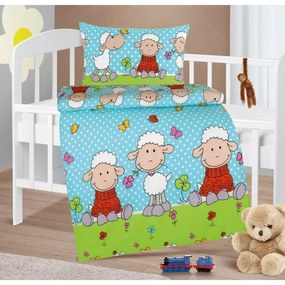 Bellatex Baby krepp ágynemű Agata Sheep kék, 90 x135 cm, 45 x 60 cm, 90 x 135 cm, 45 x 60 cm