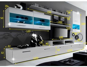 Nappali sor LED világítással, fehér/fehér- extra magas fényű HG, LEO