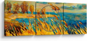 Kép - naplemente a tó felett, akril festmény (órával) (90x30 cm)
