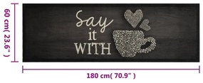 fekete mosható csészemintás bársony konyhaszőnyeg 60x180 cm
