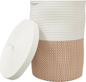 vidaXL barna-fehér pamut tárolókosár fedéllel Ø37 x 50 cm