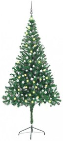 Zöld műkarácsonyfa LED-fénnyel és gömbszettel 210 cm 910 ággal