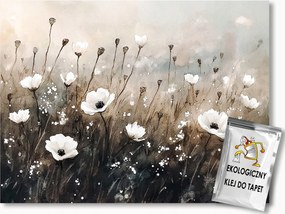 Fotótapéta Flizelina Fehér Pipacs Szépia Vintage Rét Barna 150x105 ragasztó