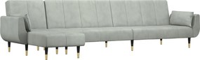 vidaXL világosszürke L-alakú bársony kanapéágy 275x140x70 cm