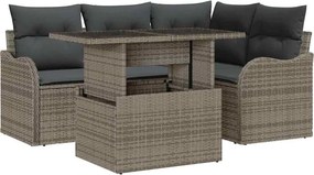 vidaXL Kerti Kanapé Szett párnával párnával 5 pcs Szürke Poly Rattan