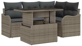 vidaXL Kerti Kanapé Szett párnával párnával 5 pcs Szürke Poly Rattan