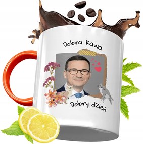 Narancssárga Bögre Mateusz Morawiecki Ajándék fényképes nyomtatással