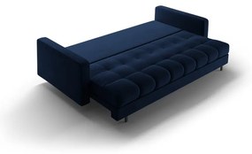 Sötétkék bársony kinyitható tárolóhelyes kanapé 222 cm Bali – Cosmopolitan Design