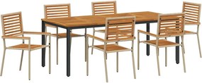 vidaXL Kert étkező szett 7 pcs Beige és barna polirattan