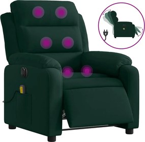 vidaXL sötétzöld bársony elektromos dönthető masszázsfotel