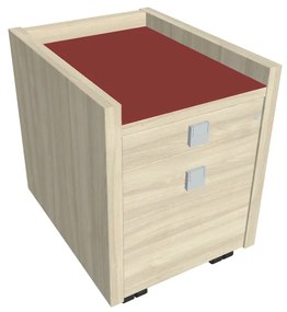 Verno mobil konténer 47 x 60 cm üveggel, 2 fiók, akác / piros