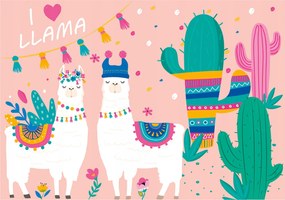 Flizelin fotótapéta Láma Kaktusz Gyerek Vidám Színes 254x184 +ragasztó