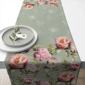 Pamut asztali futó 40x150 cm pünkösdi rózsa virágos