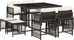 vidaXL 9 részes barna polyrattan kerti étkezőgarnitúra párnákkal