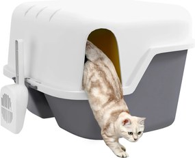 PawHut Félzárt Macska Alomdozó, Zárható és Nyitható Fedelemmel, Alomlapáttal, Ajtóval, 50 x 50 x 39 cm, Krém | Aosom