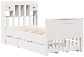 fehér tömör fenyőfa könyvespolcos ágy matrac nélkül 90 x 190 cm