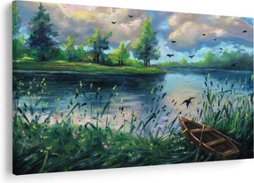Kép - olajfestmény, Nyári este a tónál (90x60 cm)