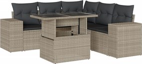 vidaXL 6 részes világosszürke polyrattan kerti ülőgarnitúra párnákkal