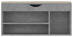 betonszürke szerelt fa cipőtároló pad párnával 104 x 30 x 49 cm