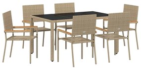 vidaXL Kert étkező szett 7 pcs Bézs polirattan
