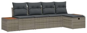 vidaXL Kerti Kanapé Szett párnával 5 pcs Szürke Poli rattan