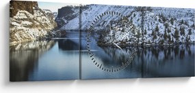 Kép - téli táj tóval (órával) (90x30 cm)