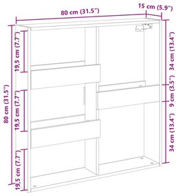 betonszürke szerelt fa faliszekrény 80 x 15 x 80 cm