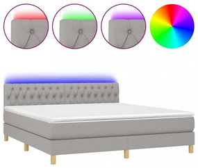 világosszürke szövet rugós és LED-es ágy matraccal 160x200 cm
