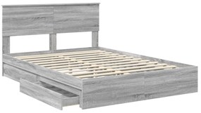 vidaXL Tárolós Ágy fejtámlával Szürke Sonoma 150 x 200 cm Faanyag