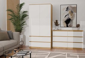 M6 120 fiókos szekrény, 120x75x30 cm, tölgy-fehér
