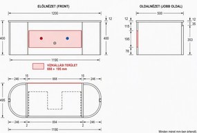 AREZZO design SELINA 120 cm-es ovális alsószekrény solid surface mosdóval, dió