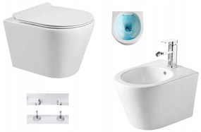 Mexen RICO keret nélküli, falra akasztható WC csésze ülőkés + bidé, fehér, 30724000 + 35724800